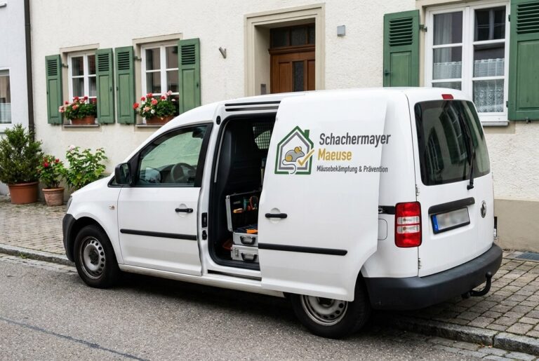 Servicefahrzeug von Schachermayer Maeuse vor einem Wohngebäude